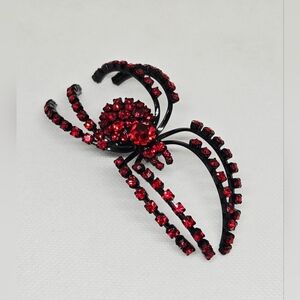 Red Rhinestone Spider Brooch Black Metal Gothic Statement Pin